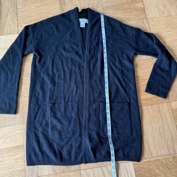 Magaschoni Cashmere Small Cardigan Black Open Long Sleeve Front Pockets - Picture 5 of 6